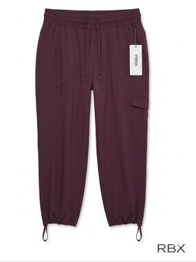 RBX Active Prime Anywhere Cargo Capris in a deep plum or dark burgundy shade XL